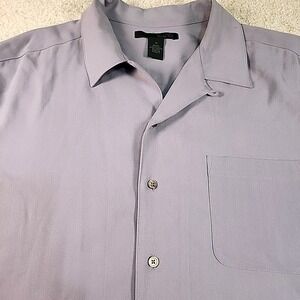 Marshall Fields Silk Camp Shirt Mens XL Lavender Grey Herringbone Short Sleeve